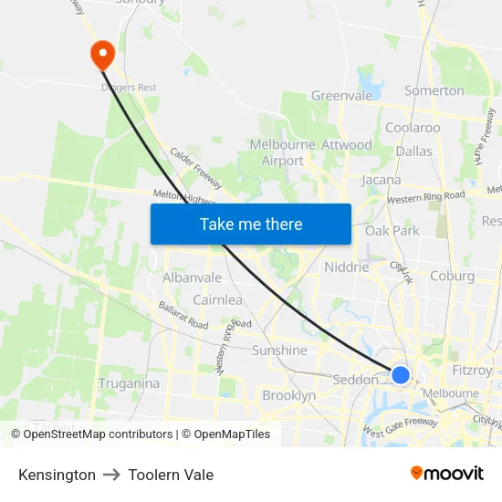 Kensington to Toolern Vale map