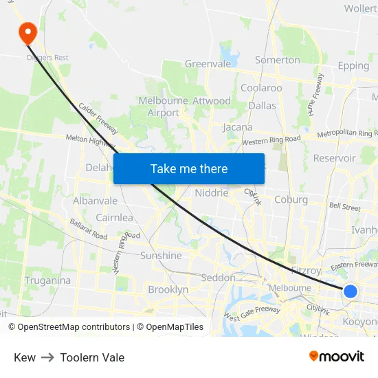 Kew to Toolern Vale map