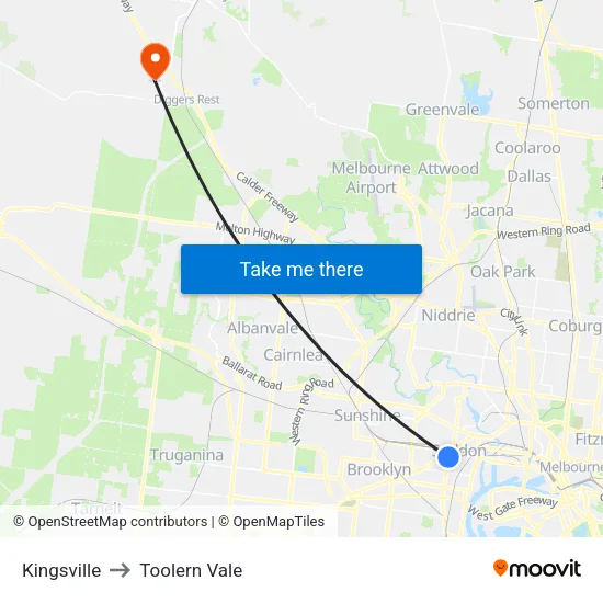 Kingsville to Toolern Vale map