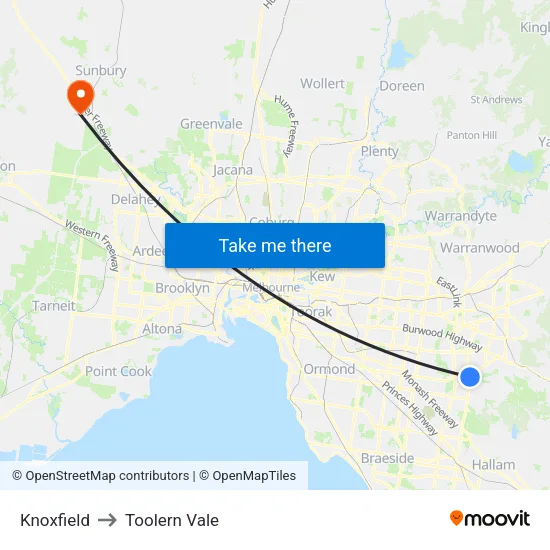Knoxfield to Toolern Vale map
