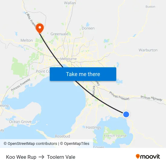 Koo Wee Rup to Toolern Vale map