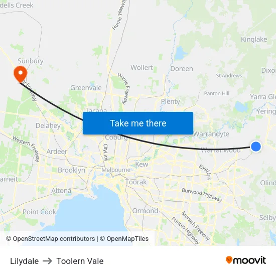 Lilydale to Toolern Vale map