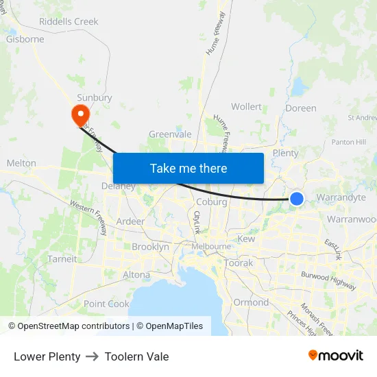 Lower Plenty to Toolern Vale map