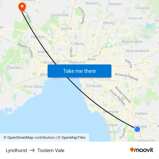 Lyndhurst to Toolern Vale map