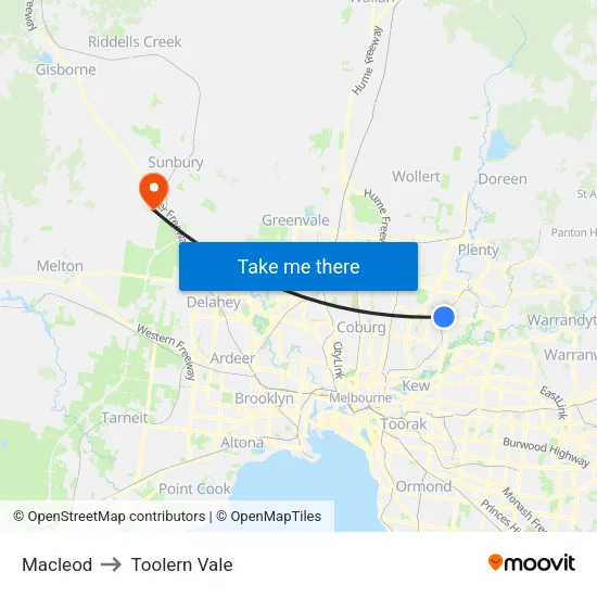 Macleod to Toolern Vale map
