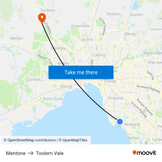 Mentone to Toolern Vale map
