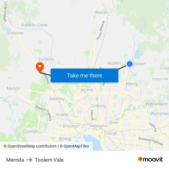 Mernda to Toolern Vale map