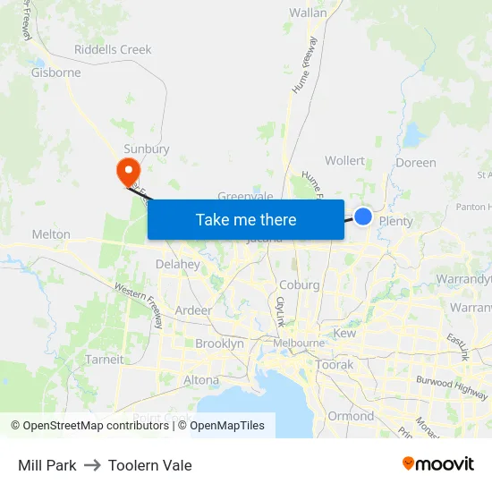 Mill Park to Toolern Vale map