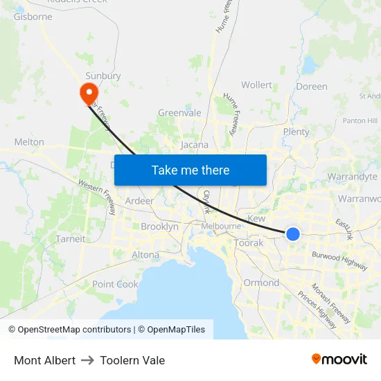 Mont Albert to Toolern Vale map