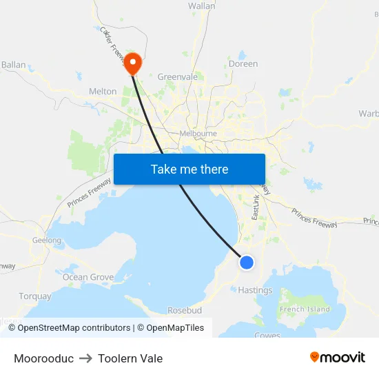 Moorooduc to Toolern Vale map