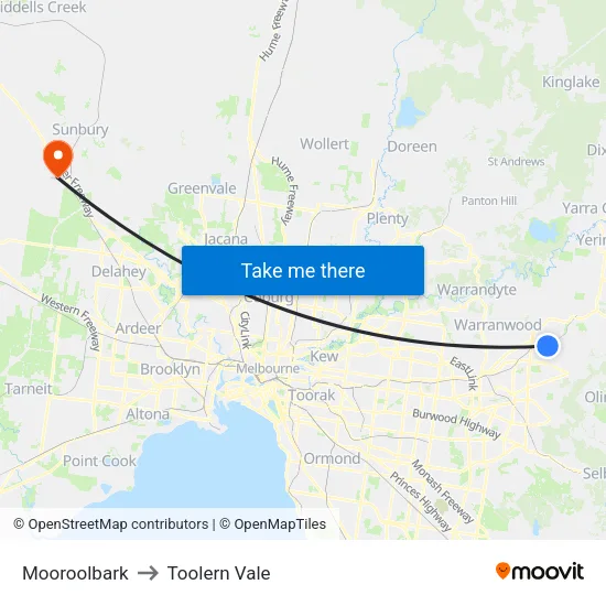 Mooroolbark to Toolern Vale map