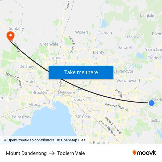 Mount Dandenong to Toolern Vale map