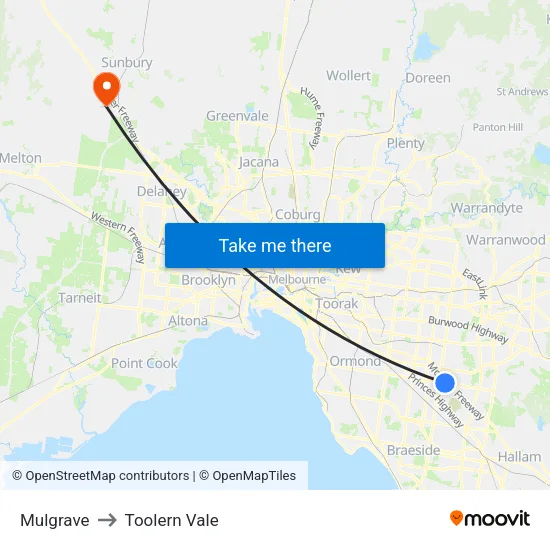 Mulgrave to Toolern Vale map