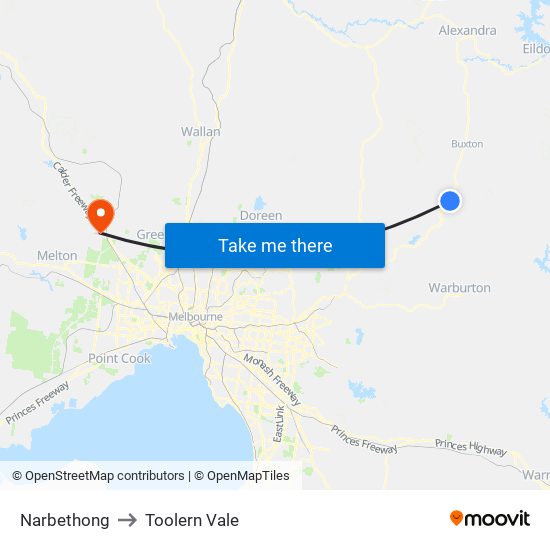 Narbethong to Toolern Vale map