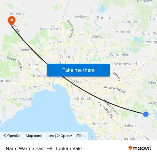 Narre Warren East to Toolern Vale map