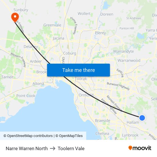 Narre Warren North to Toolern Vale map