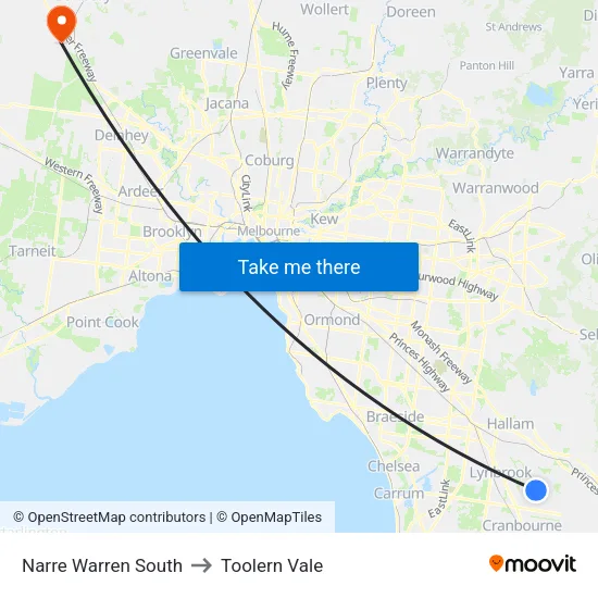 Narre Warren South to Toolern Vale map