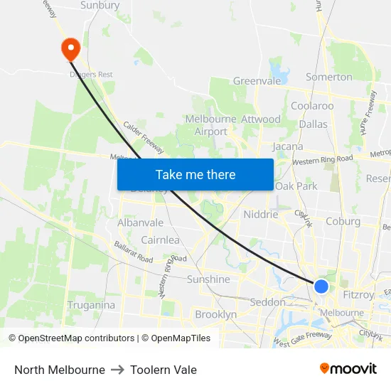 North Melbourne to Toolern Vale map
