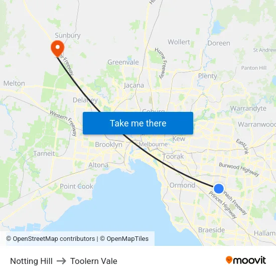 Notting Hill to Toolern Vale map