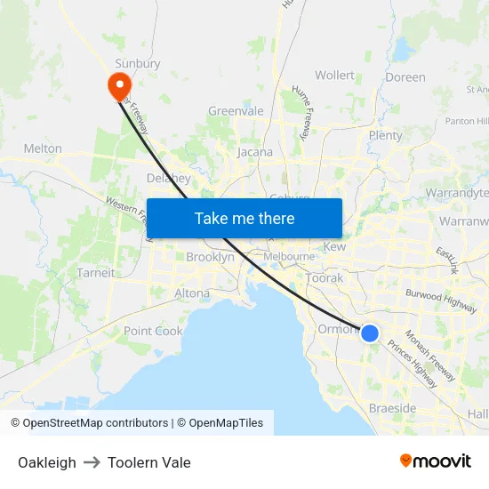 Oakleigh to Toolern Vale map