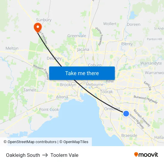 Oakleigh South to Toolern Vale map