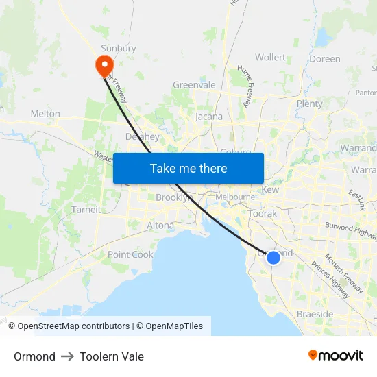 Ormond to Toolern Vale map