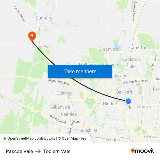 Pascoe Vale to Toolern Vale map