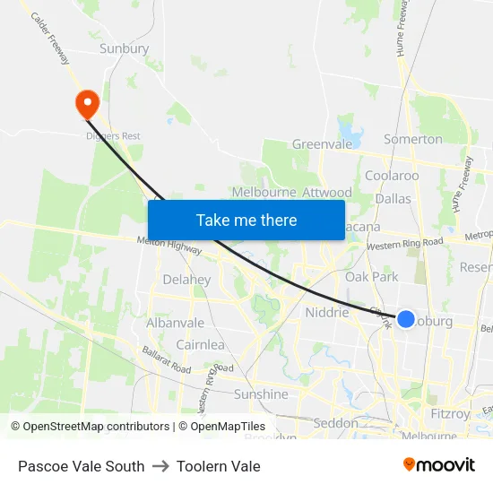 Pascoe Vale South to Toolern Vale map