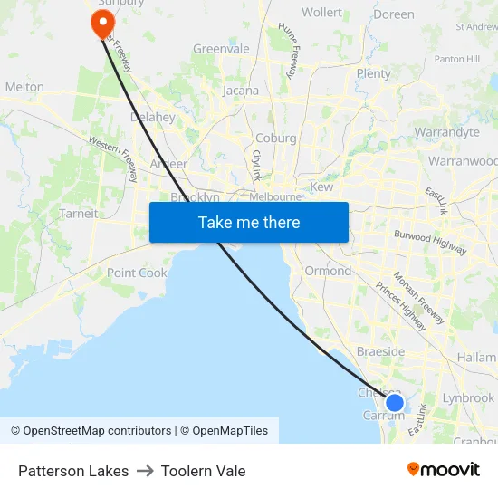 Patterson Lakes to Toolern Vale map