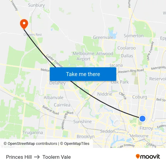 Princes Hill to Toolern Vale map