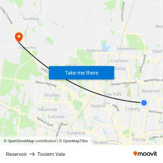Reservoir to Toolern Vale map