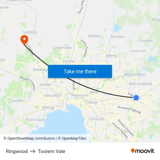 Ringwood to Toolern Vale map