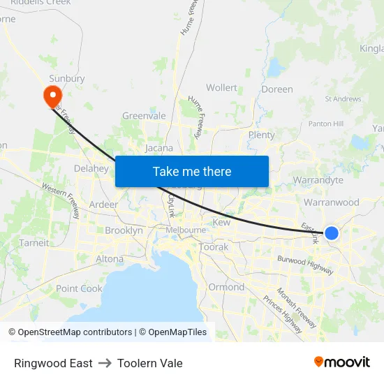 Ringwood East to Toolern Vale map