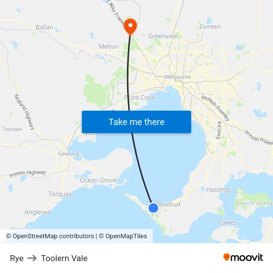 Rye to Toolern Vale map