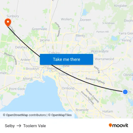 Selby to Toolern Vale map
