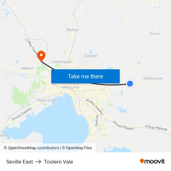 Seville East to Toolern Vale map
