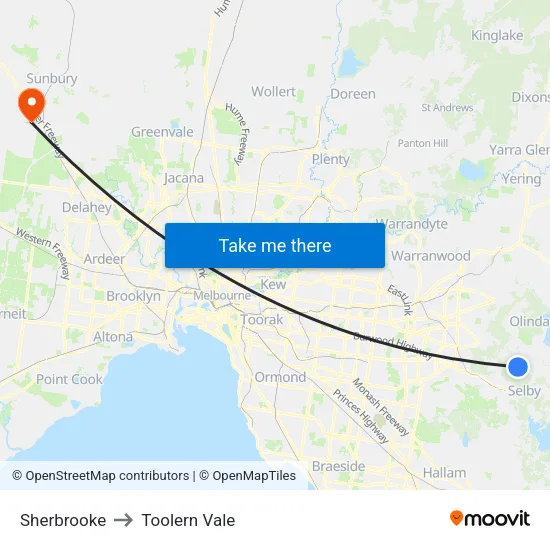 Sherbrooke to Toolern Vale map