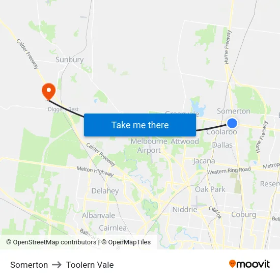 Somerton to Toolern Vale map