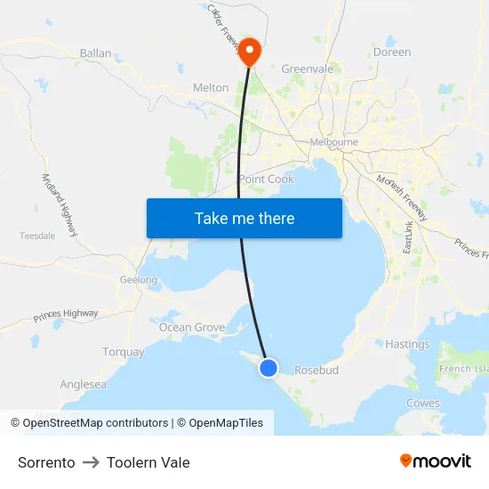 Sorrento to Toolern Vale map