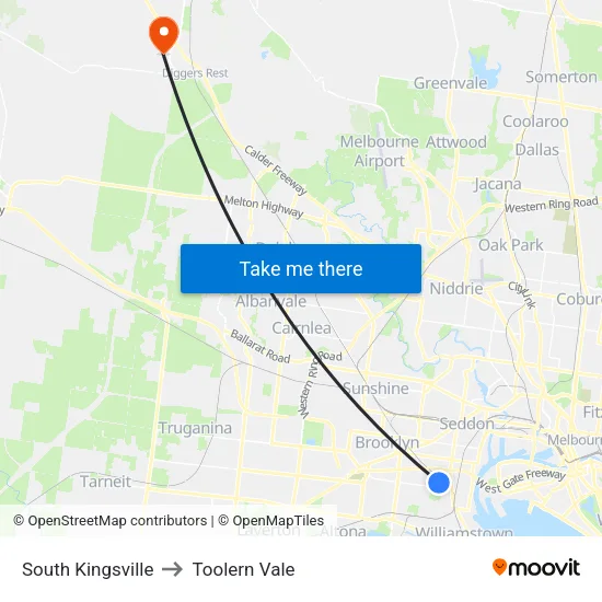 South Kingsville to Toolern Vale map