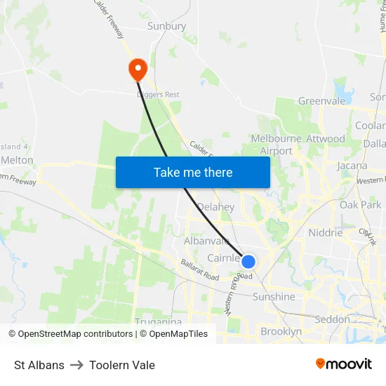 St Albans to Toolern Vale map