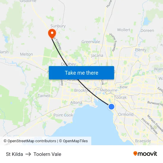 St Kilda to Toolern Vale map
