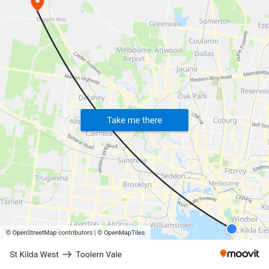 St Kilda West to Toolern Vale map