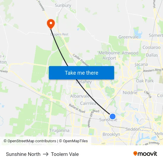Sunshine North to Toolern Vale map