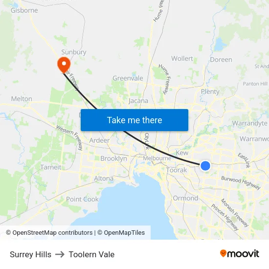 Surrey Hills to Toolern Vale map