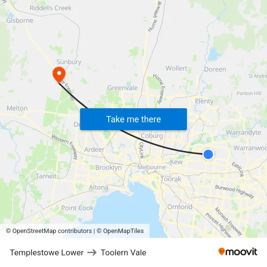 Templestowe Lower to Toolern Vale map