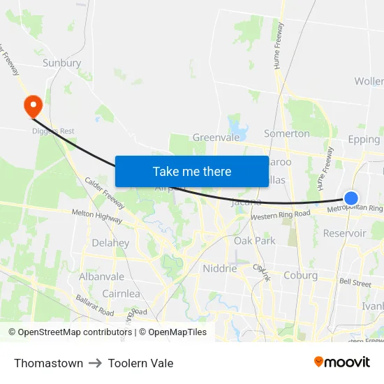 Thomastown to Toolern Vale map
