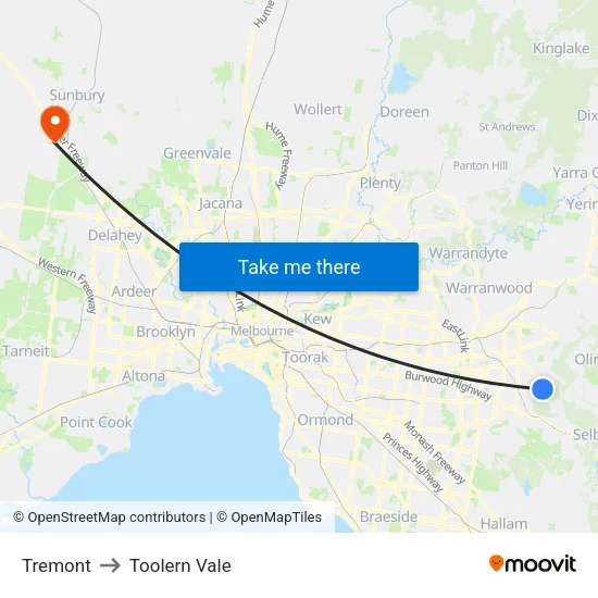 Tremont to Toolern Vale map