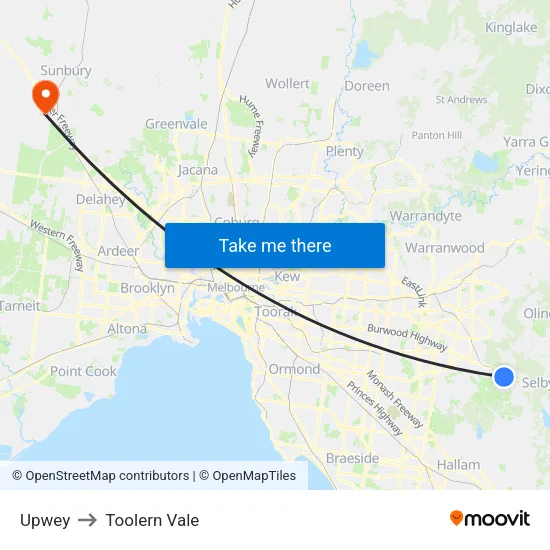 Upwey to Toolern Vale map