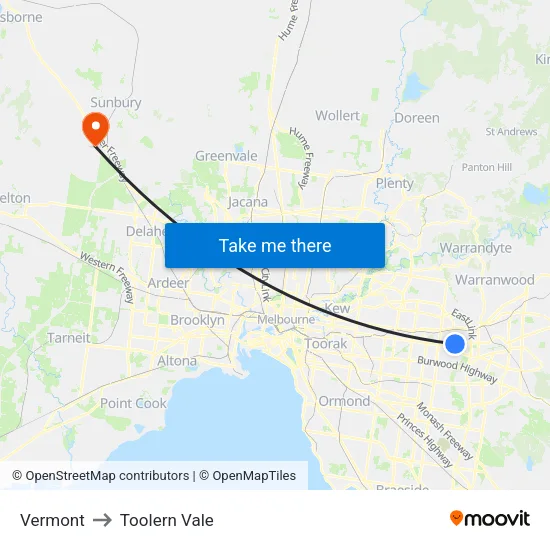 Vermont to Toolern Vale map